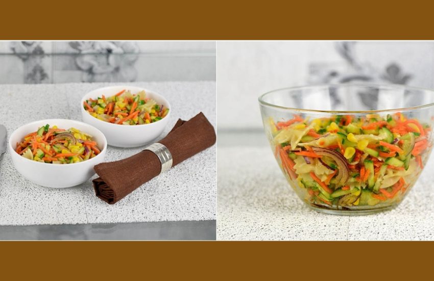 Bunter Salat mit Farfalle, Möhren, Gurken und Mais - Marias Salate